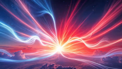 vibrant abstract light burst over mountain horizon