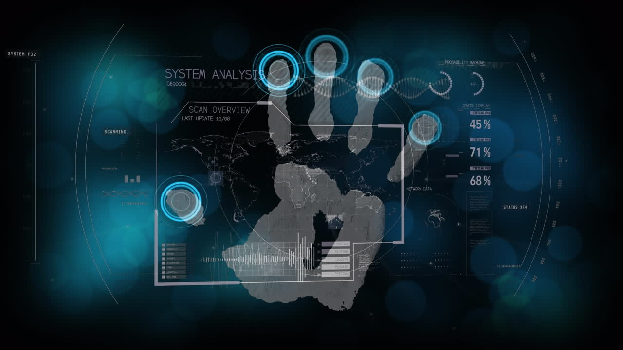 Animation of data processing over biometric handprint