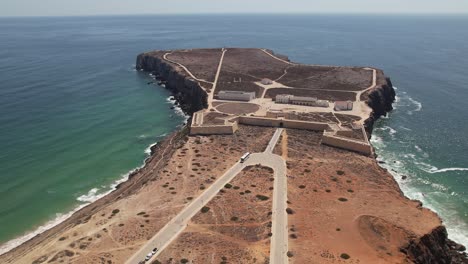 Luftaufnahme-Der-Festung-Sagres-Am-Abend-Luftaufnahme,-Portugal