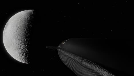 close up of the space x ship heading to the moon with the moon in the frame