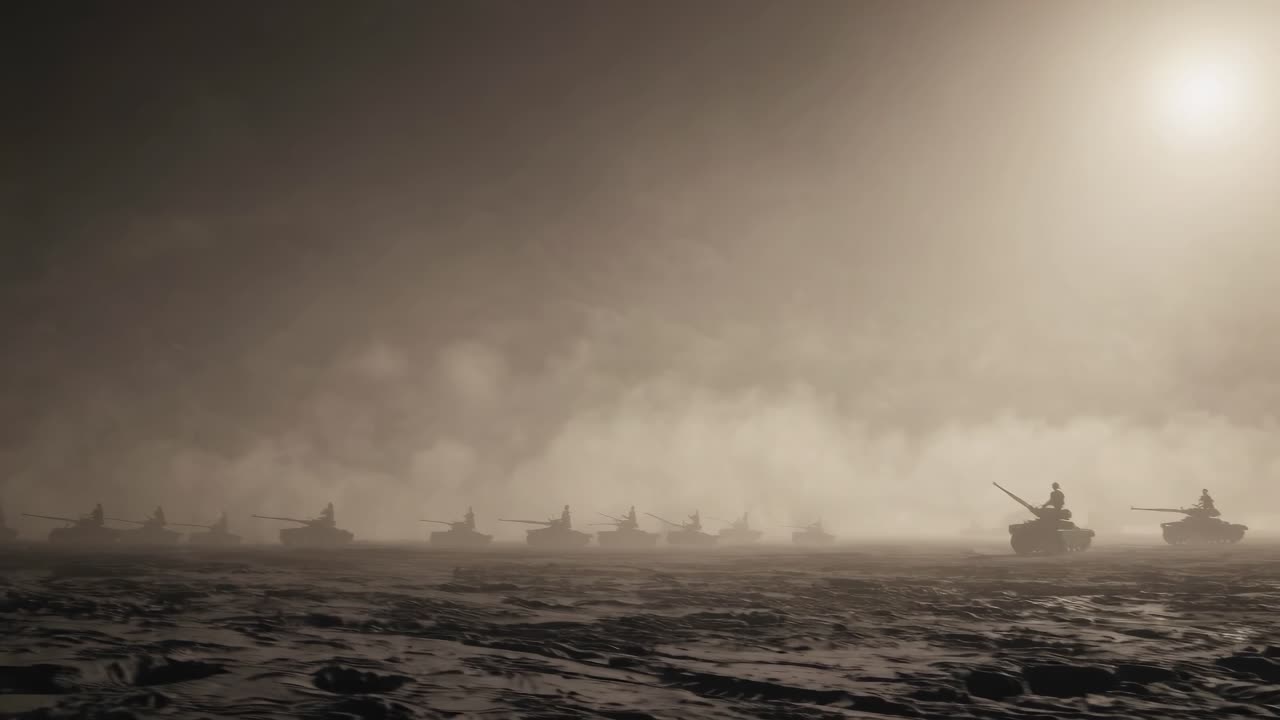 Tanks in a Dusty Battlefield