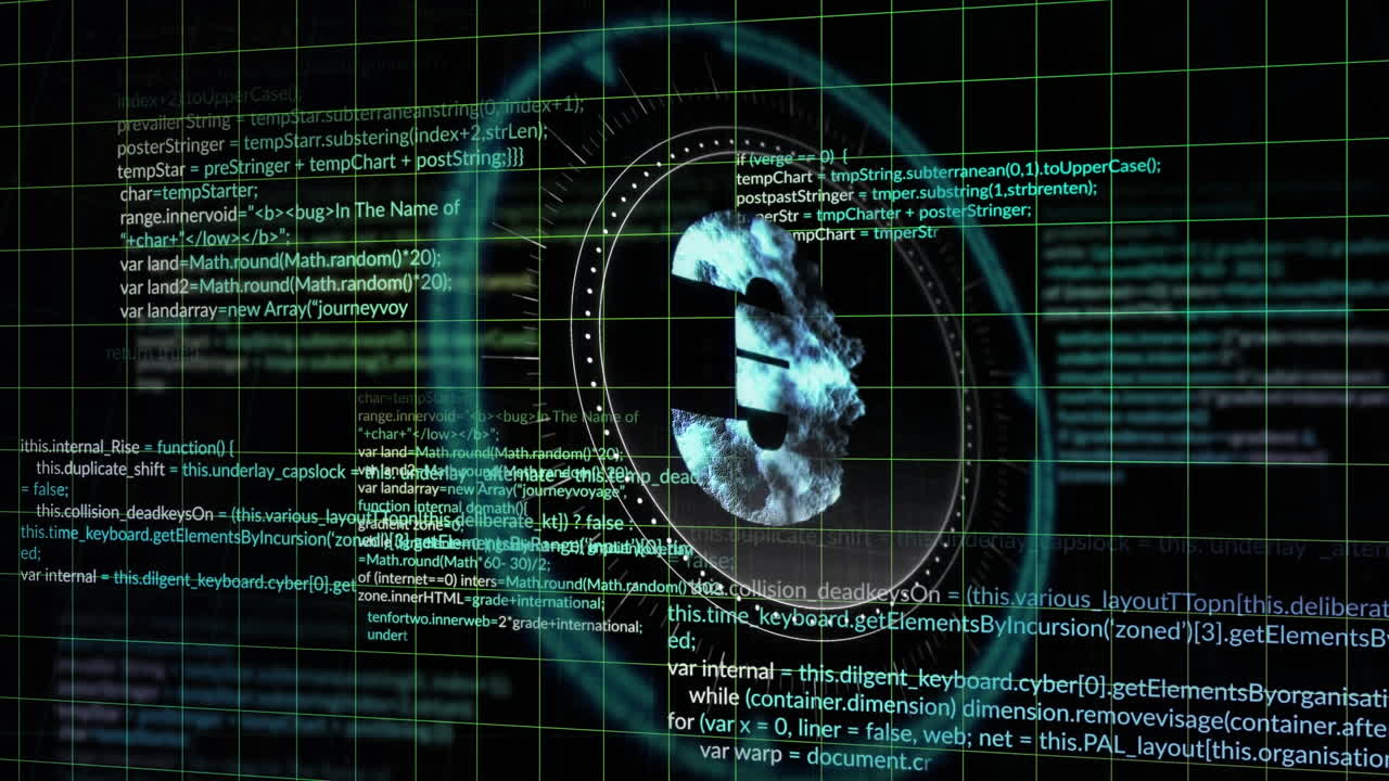 Animation of data processing and euro symbol over black background