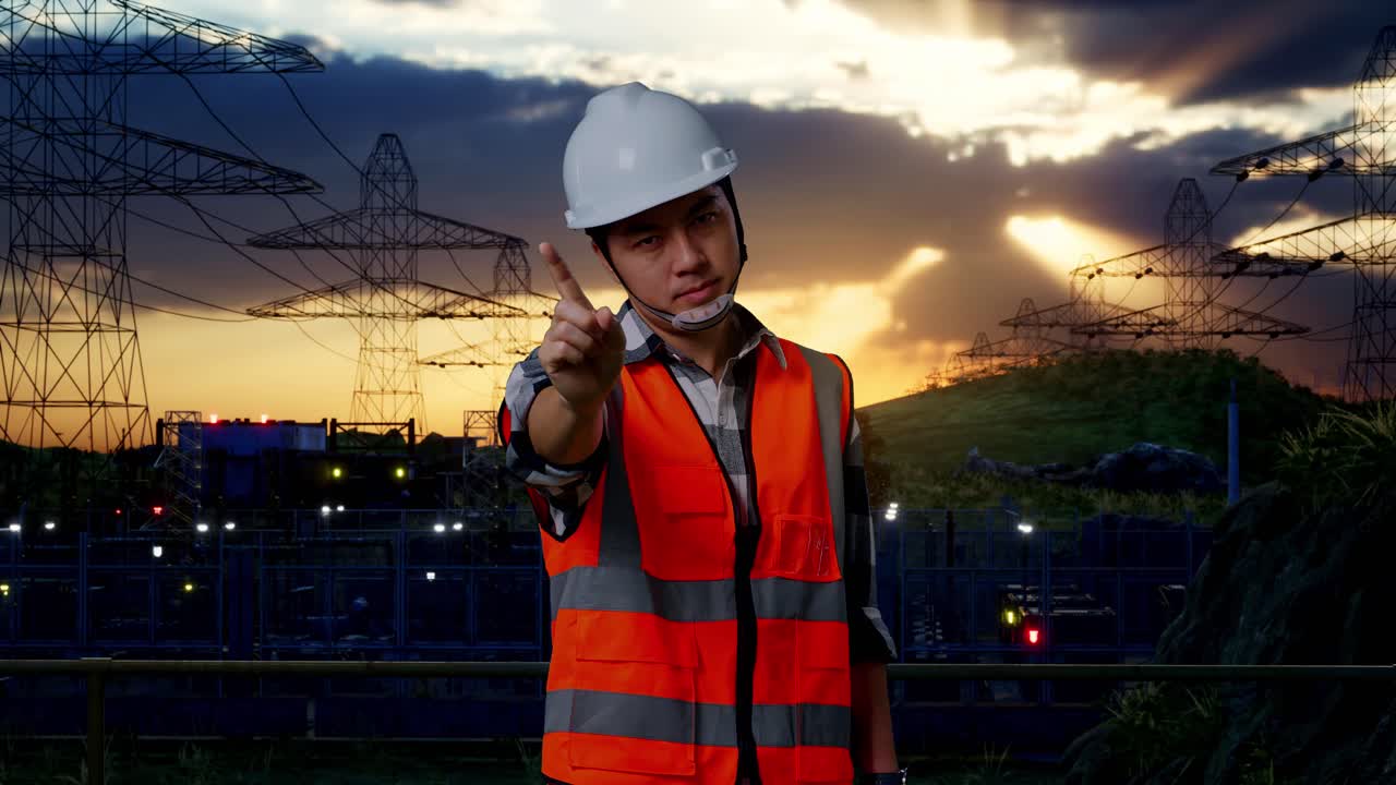 ingeniero en la central eléctrica advirtiendo
