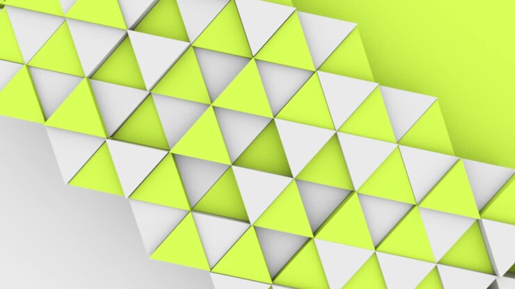 Abstract 3D triangle shapes background with different colors top view. Set 4K loop animation footage.