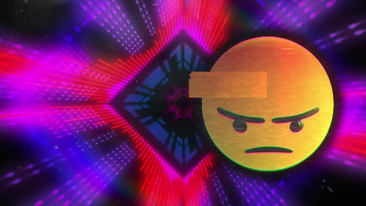 디지털 터널 위의 이모지 아이콘의 애니메이션