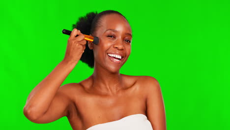 cosmetics, makeup and black woman with brush