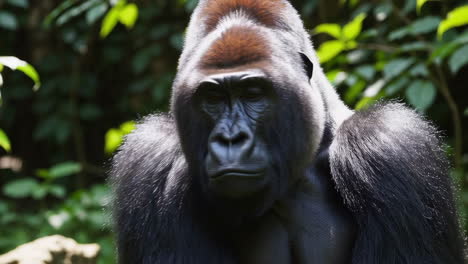 a powerful gorilla in the lush jungle
