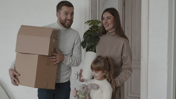 la famille déménage dans une nouvelle maison