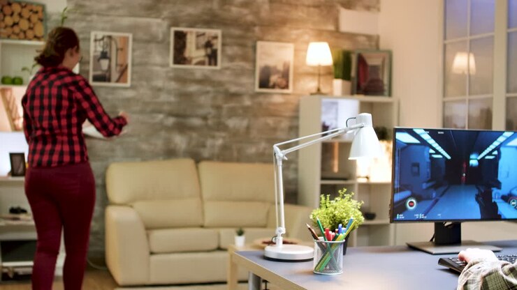 Man playing video games in living room