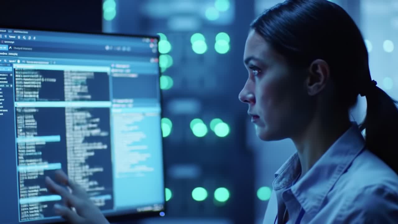 Woman Programmer Working in a Server Room