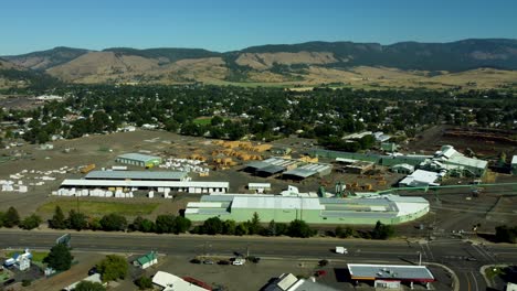 US, Oregon, La Grande, 2025-08-11 - Drone view of the Woodgrain Lumber mill