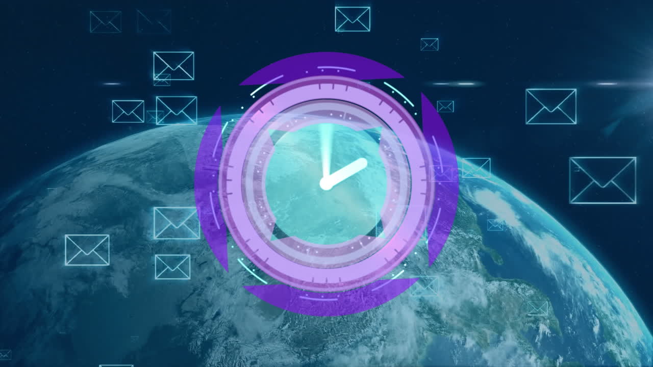 Animation of scope scanning and mail icons over planet earth