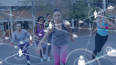 animation of networks of connections over female basketball players