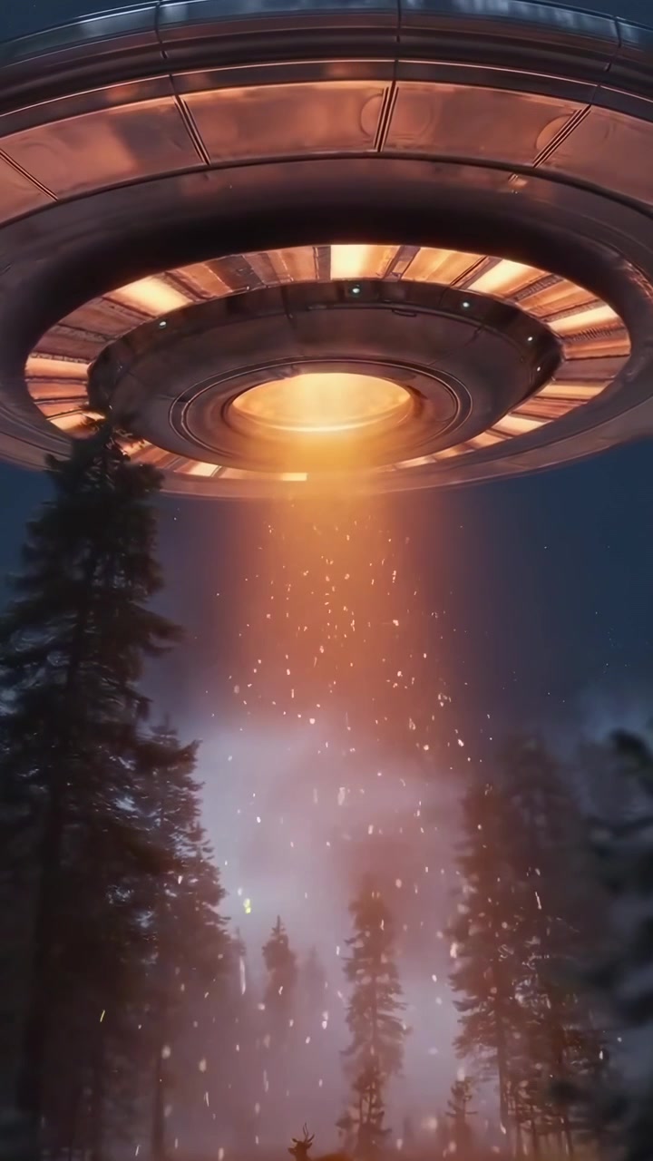 UFO Hovering Above a Forest at Night