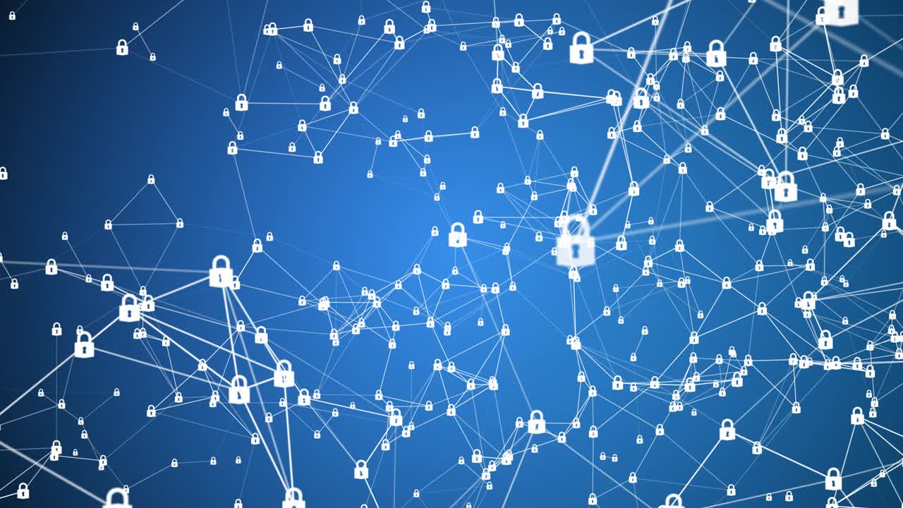 conexión de seguridad de bloques digitales, datos digitales de seguridad cibernética, sistemas inalámbricos de conexión de red global de tecnología y protección de datos digitales de internet, concepto de fondo futuro bucle sin igual
