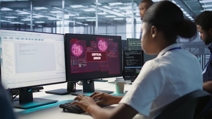 Team of IT Professionals Working in a Data Center
