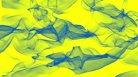 abstract digital animation of blue colored fluid clouds flowing on yellow background