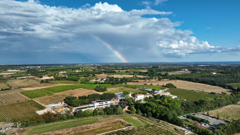 Montpelliers-Luftiger-Reiz-Umfasst-Weinberge,-Das-Ferne-Mittelmeer,