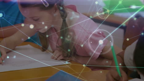 animación de la red de conexiones entre diversos escolares que aprenden en el aula