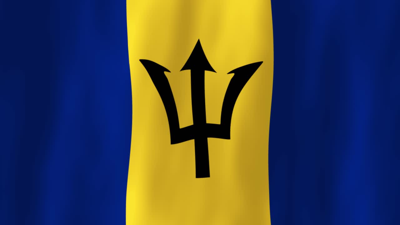 Barbados flag country animation 3D symbol design waving in wind movement national patriotism world culture emblem banner Island Caribbean trident blue yellow black