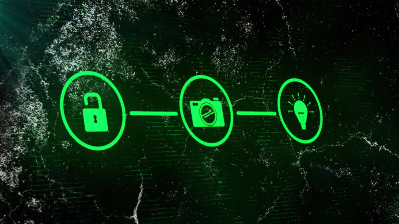 검은색 배경에 아이콘을 가진 연결 네트워크의 애니메이션