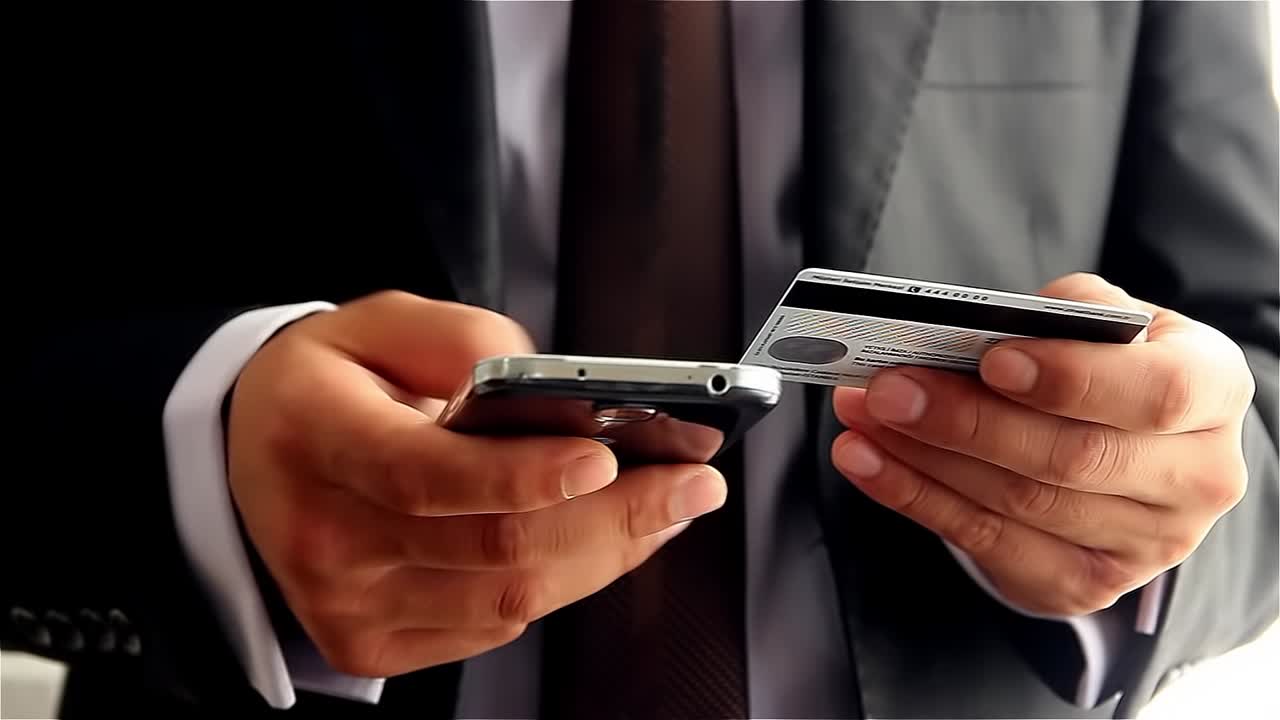 hombre de negocios haciendo un pago en línea con tarjeta de crédito y teléfono inteligente