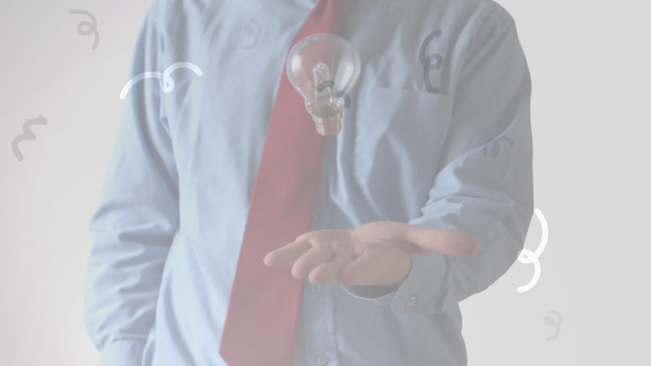 비즈니스맨이 전구를 던지고 잡는 중간 부분을 가로지르는 그림의 애니메이션