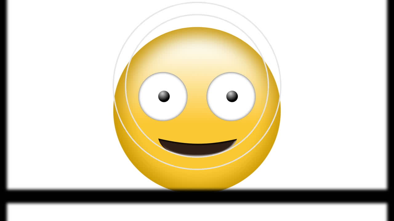 animación del icono de emoji feliz sobre pantallas en movimiento sobre fondo blanco