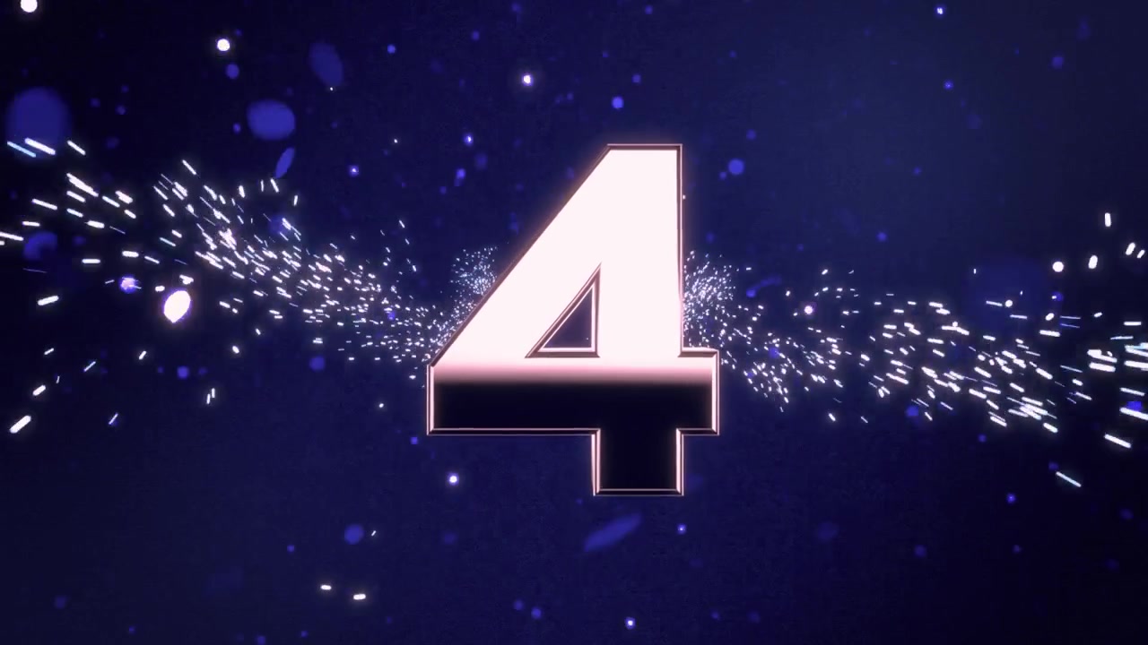 Tien Seconden Countdown met Metallic Cijfers en Vuurwerk