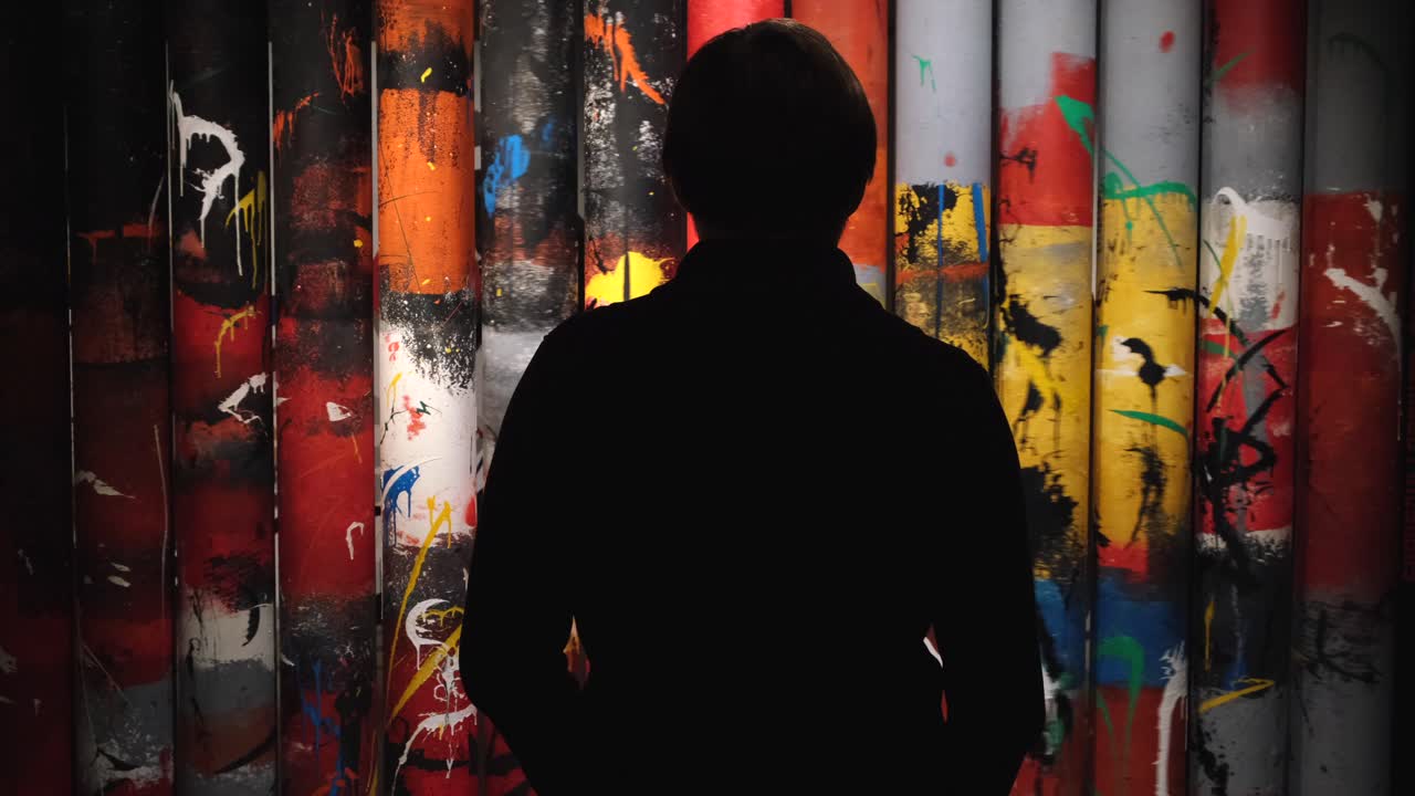 Person Viewing Abstract Art Exhibition