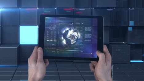A new tablet interface being used in a space station