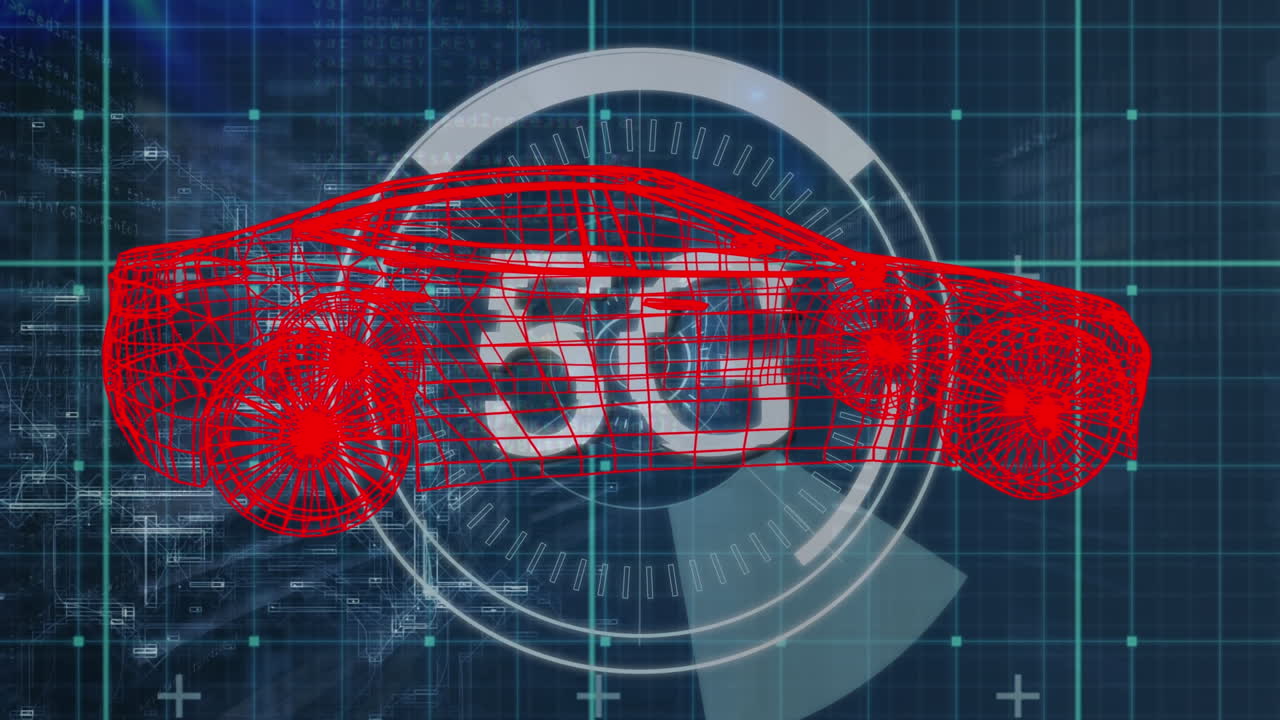 animación del proyecto de coche giratorio y 5g en el espacio azul