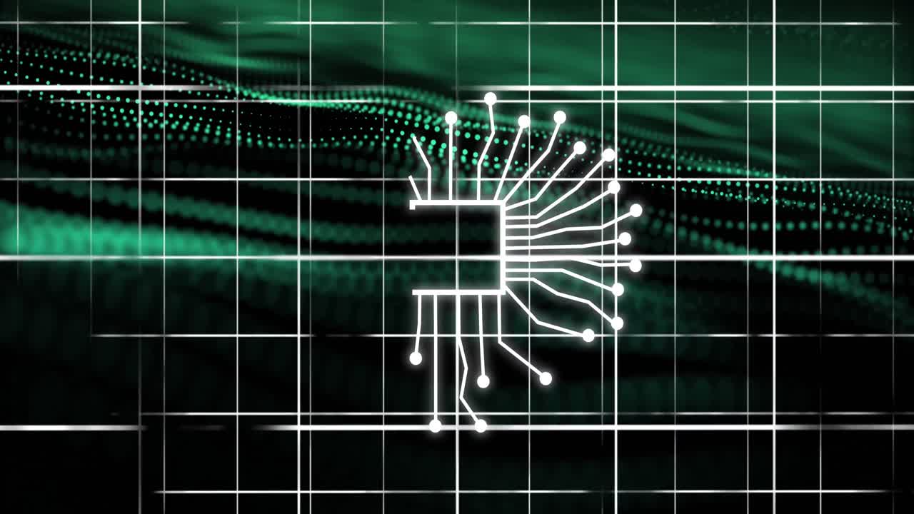 animación del icono de la ia y procesamiento de datos sobre la cuadrícula