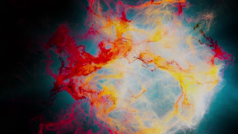 Animación-3d-De-Quásar-Rojo-naranja-O-Sol-Con-Zarcillos-Energéticos-Disparados-Y-Rodeados-De-Nubes-De-Gas-Azul-En-El-Universo-Espacial-Cósmico-Profundo-Con-Fondo-Negro