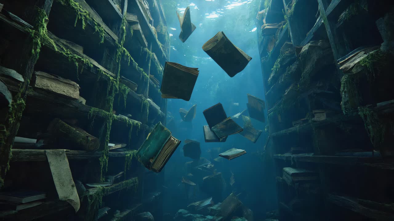 Underwater Library with Floating Books