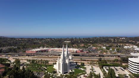 aerial view of mormon church near la jolla - san diego california temple at daytime - drone shot