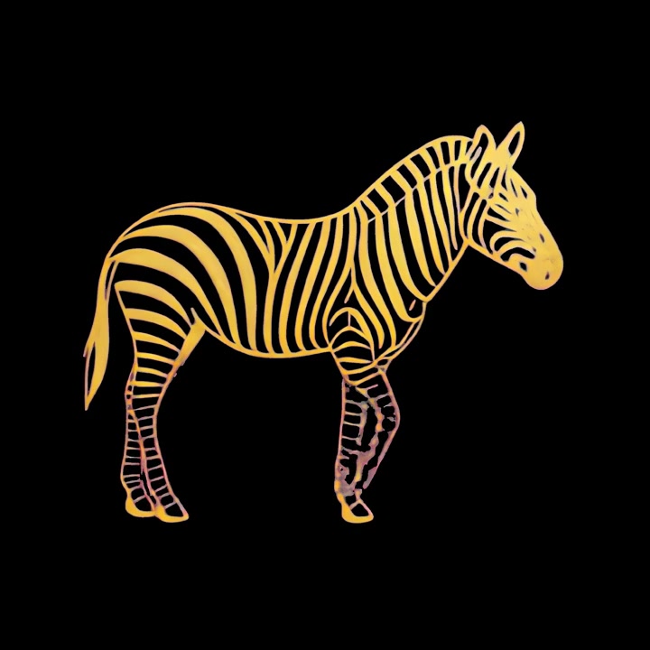 Zebra dorata animata che cammina su sfondo nero