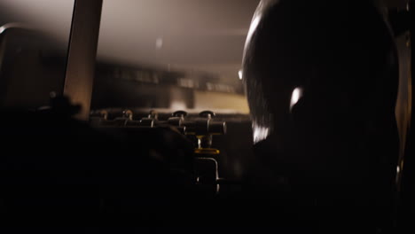 close-up view of industrial machinery in a dark setting