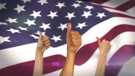 thumbs up against american flag