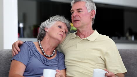 Pareja-Madura-Sentada-En-El-Sofá-Hablando-Juntos