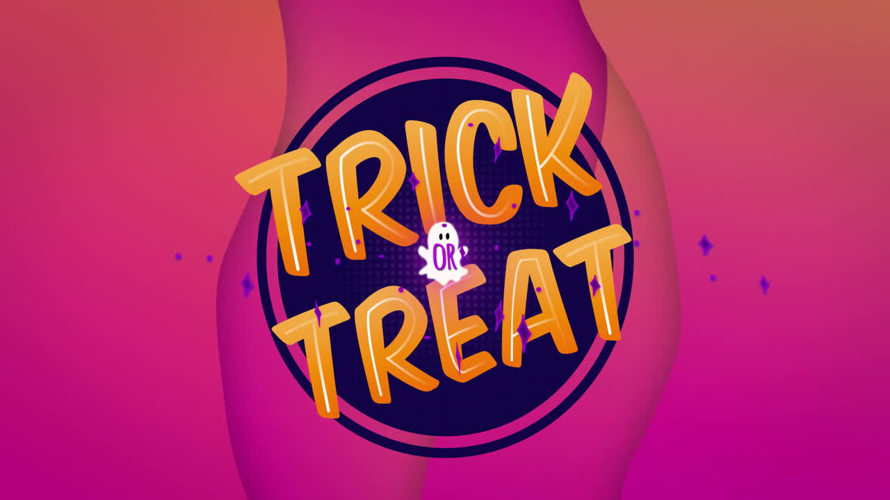 Animation of trick or treat text over layers of pink background