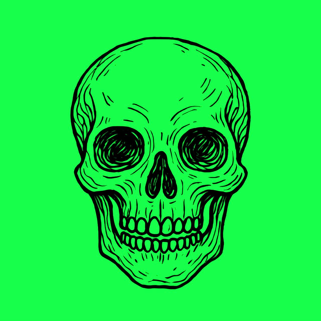 Neon skull illustration animation, transparent 4K video, green screen