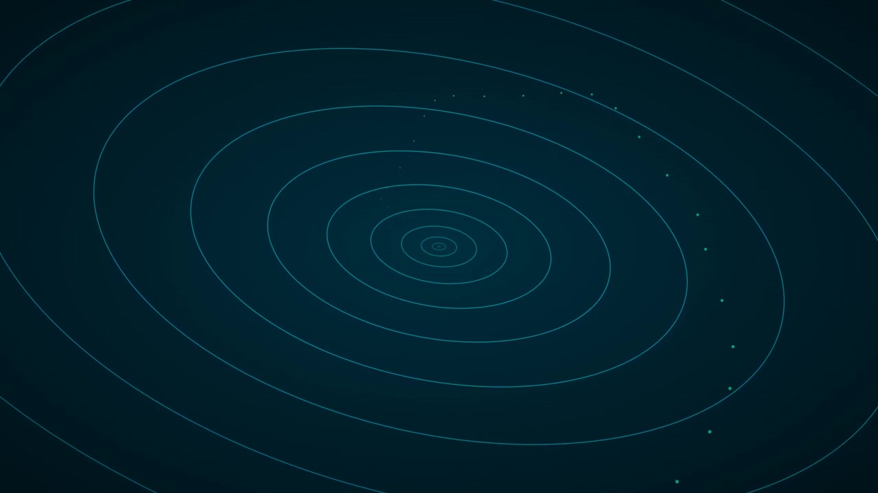 Abstract Digital Animation of Concentric Circles and Orbiting Particles