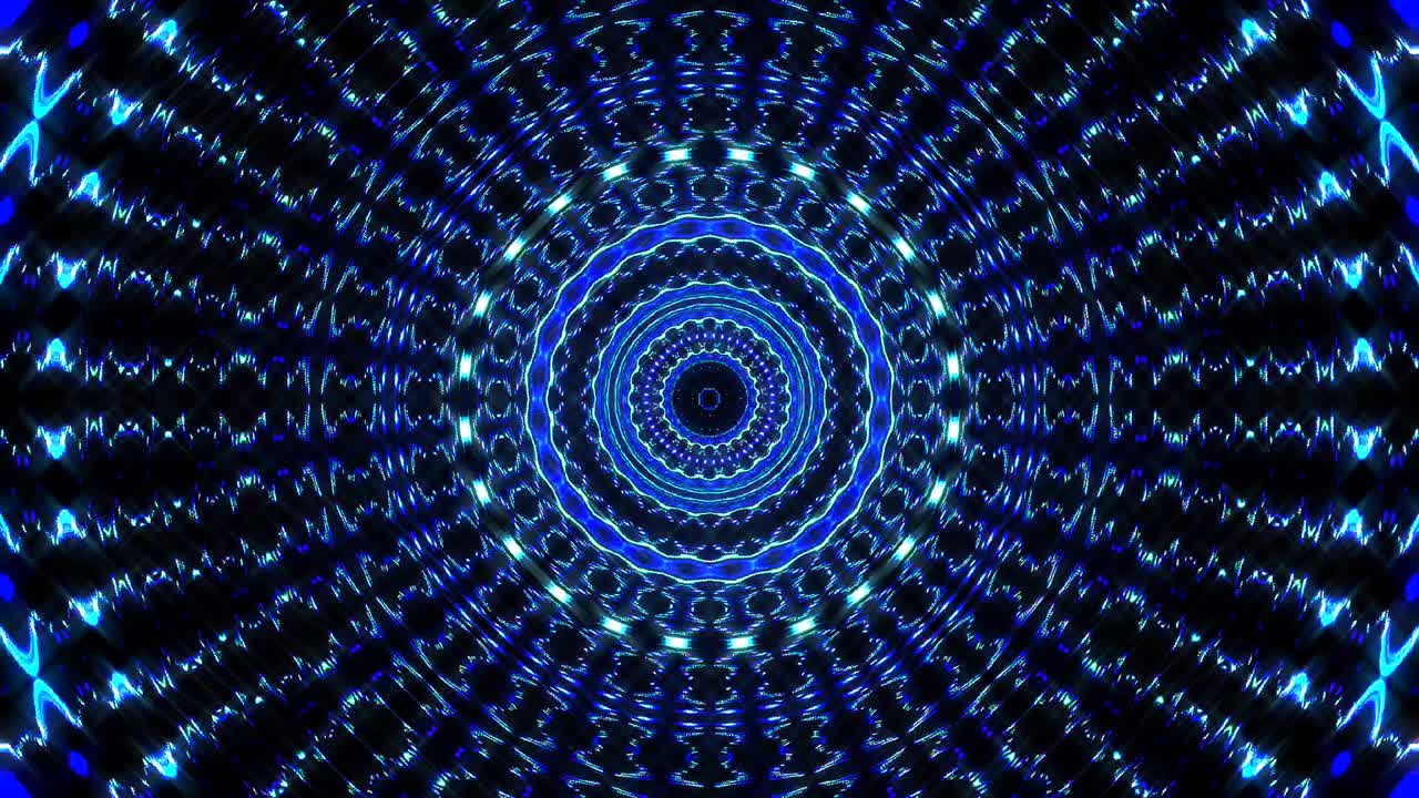 Abstract Kaleidoscope pattern with red blue colors. Magic mandala. 4k