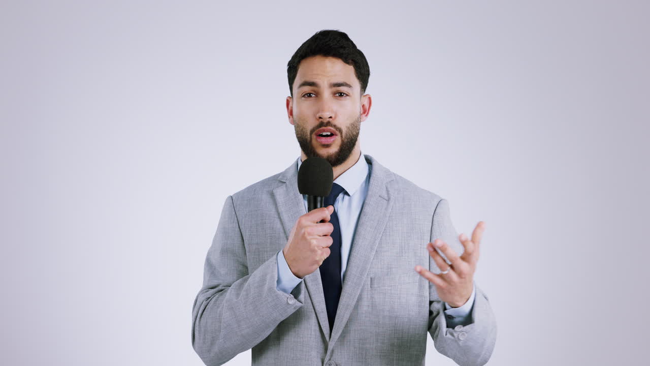 News reporter man, microphone