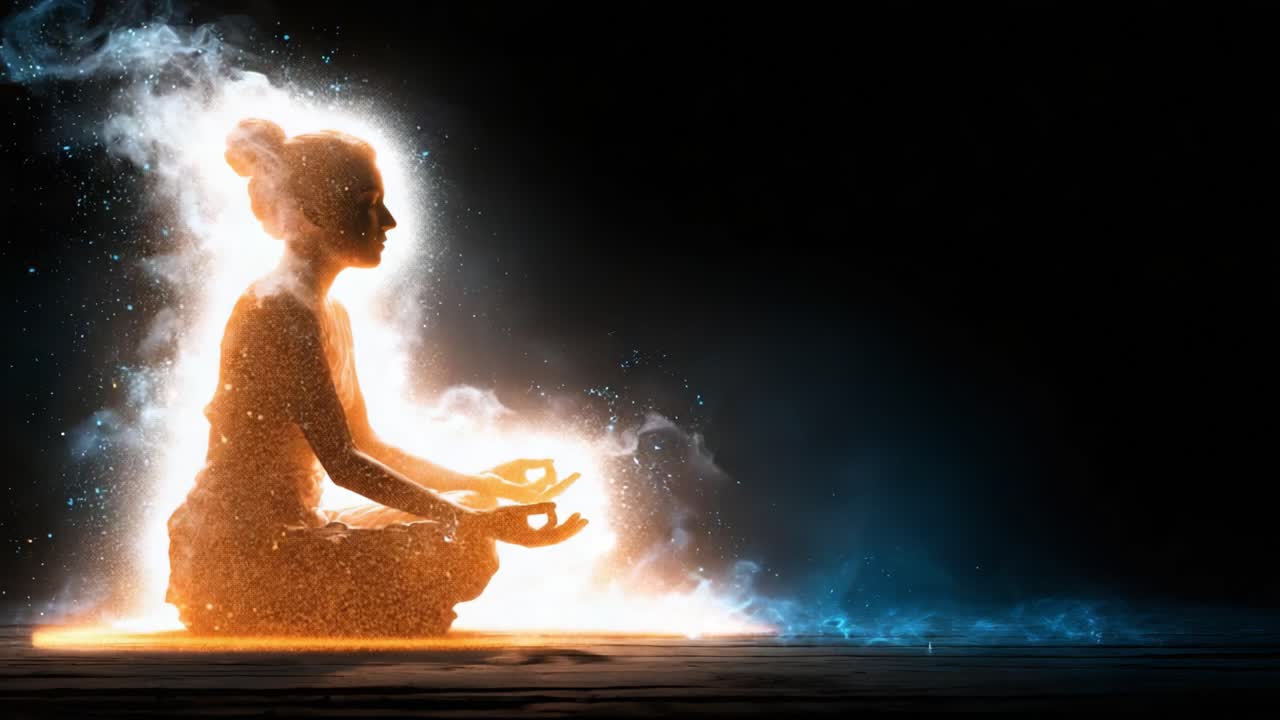 Un voyage serein à travers la méditation : exploration de l'énergie métaphysique et de la paix intérieure reflétées dans deux cadres captivants de tranquillité et d'illumination.
