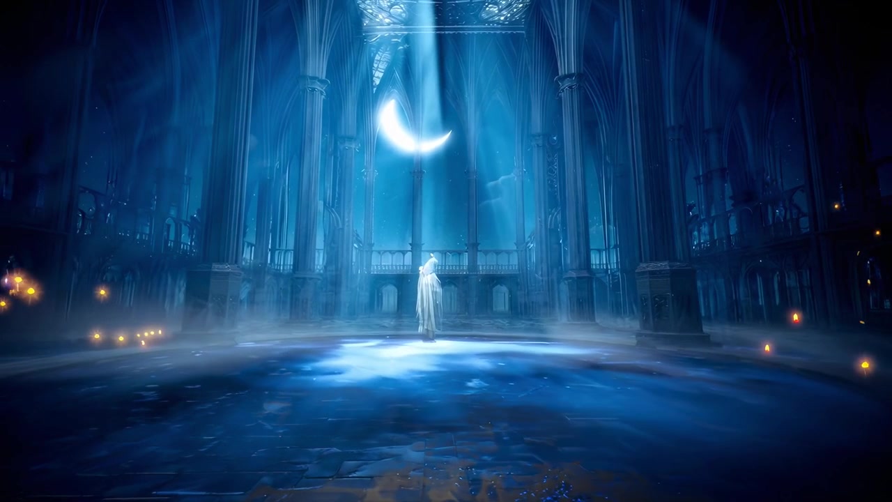 Sosok Misterius Berdiri di Katedral Gotik Megah yang Disinari Cahaya Bulan