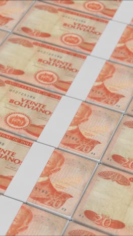 vídeo vertical de 20 billetes bolivianos bolivianos impresos por una prensa de dinero