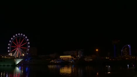 Timelapse-of-a-ferry-wheel-at-night-in-Barcelona