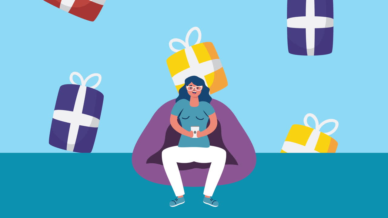 mujer relajándose con regalos